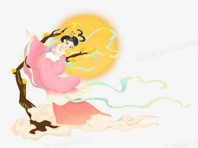 手繪古風奔月嫦娥免摳素材